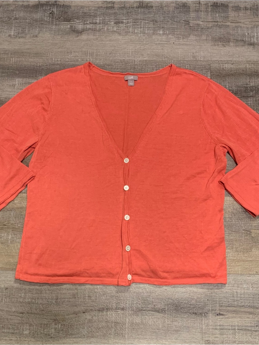 J. Jill Coral Pink V-Neck 3/4 Sleeve Thin Lightweight Cardigan Sweater Large